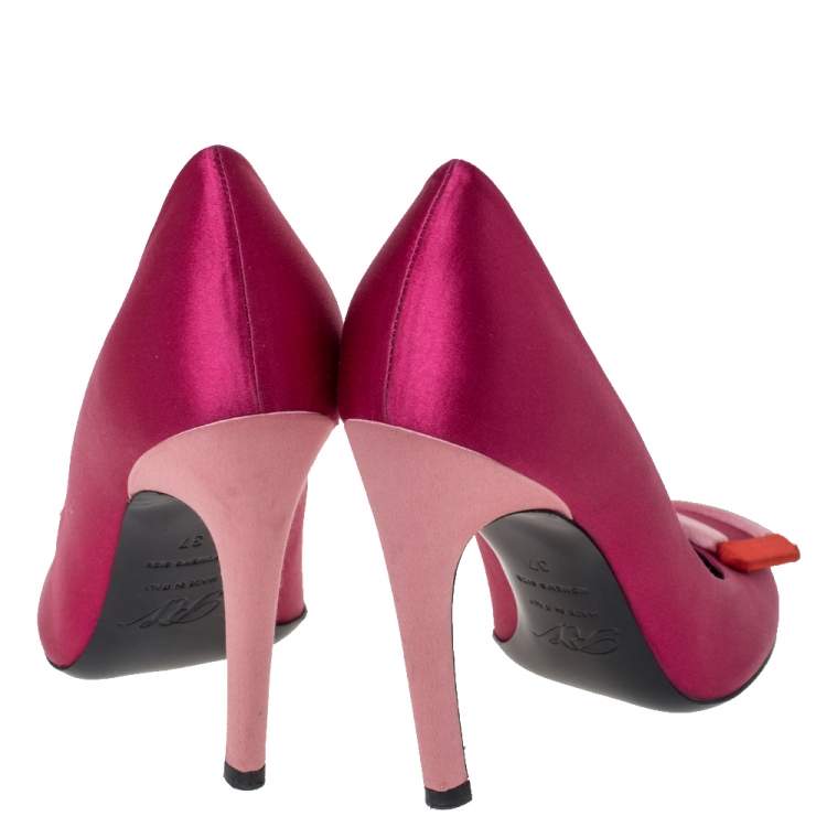 Pre Owned Roger Vivier Multicolor Satin Square Buckle Pumps Size 37
