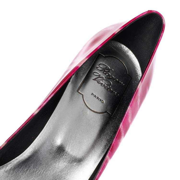 Pre Owned Roger Vivier Abstract Pink Patent Leather Curved Heel Pumps Size 41