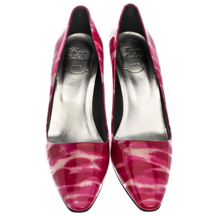 Pre Owned Roger Vivier Abstract Pink Patent Leather Curved Heel Pumps Size 41