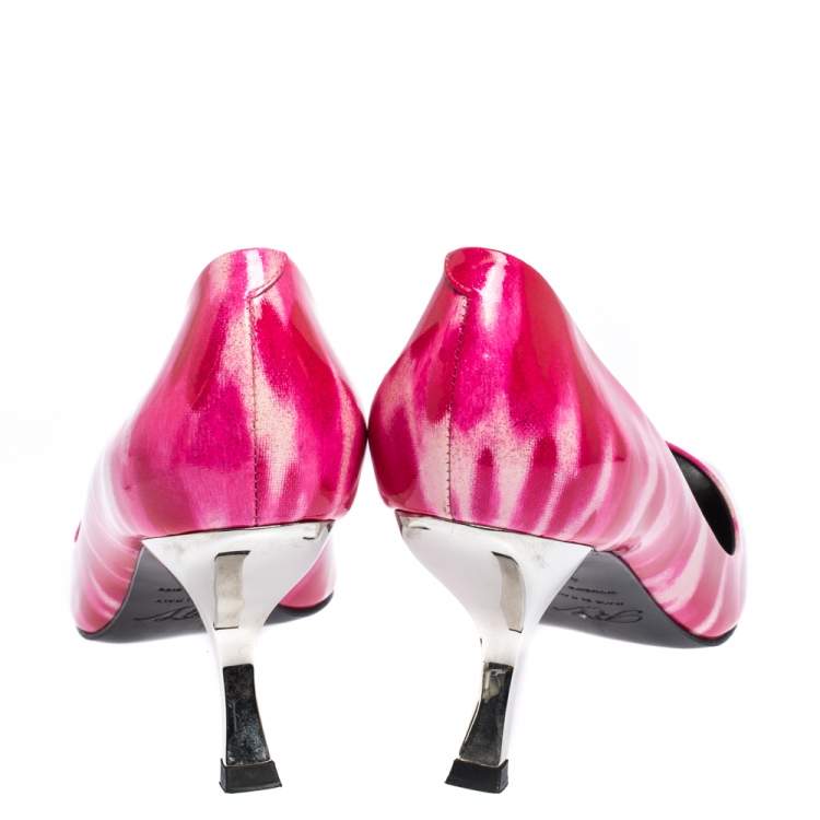 Pre Owned Roger Vivier Abstract Pink Patent Leather Curved Heel Pumps Size 41