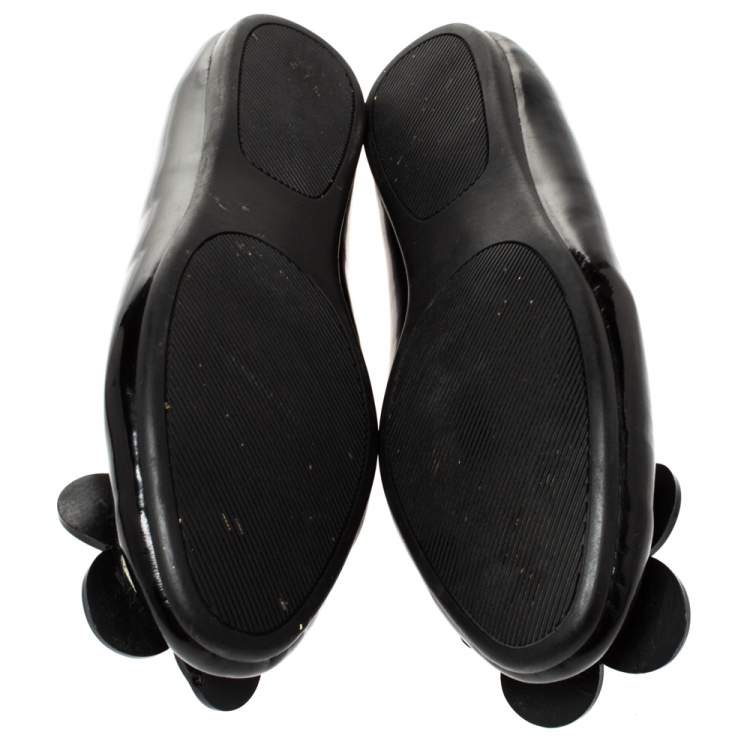 Pre Owned Roger Vivier Black Floral Applique Patent Leather Ballet Flats Size 39