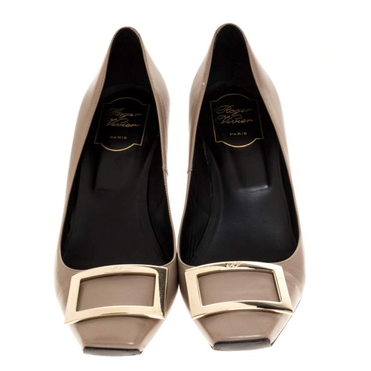 Pre Owned Roger Vivier Beige Leather Square Toe Pumps Size 40.5