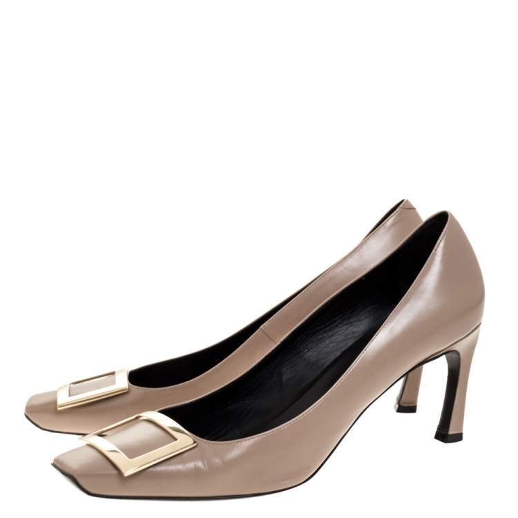 Pre Owned Roger Vivier Beige Leather Square Toe Pumps Size 40.5