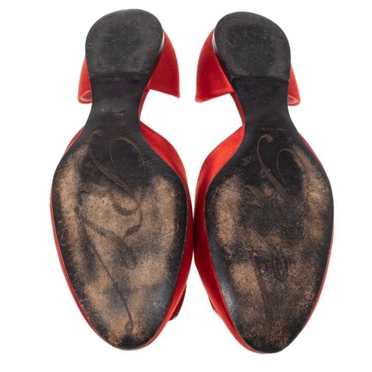 Pre Owned Roger Vivier Red Satin Strass Chips Ballerina D'orsay Flats Size 39
