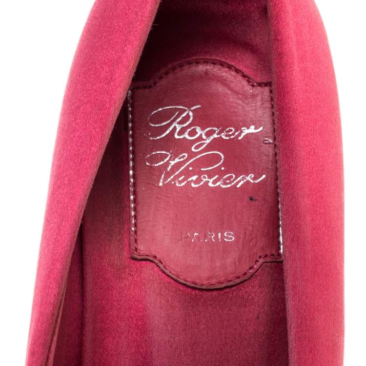 Pre Owned Roger Vivier Pink Satin Belle Vivier Strass Trompette Pumps Size 36.5