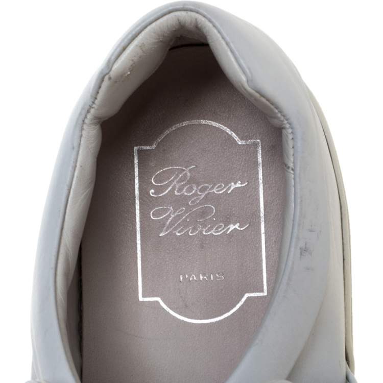 Pre Owned Roger Vivier White Leather Sneaky Viv Embellished Slip On Sneakers Size 38.5