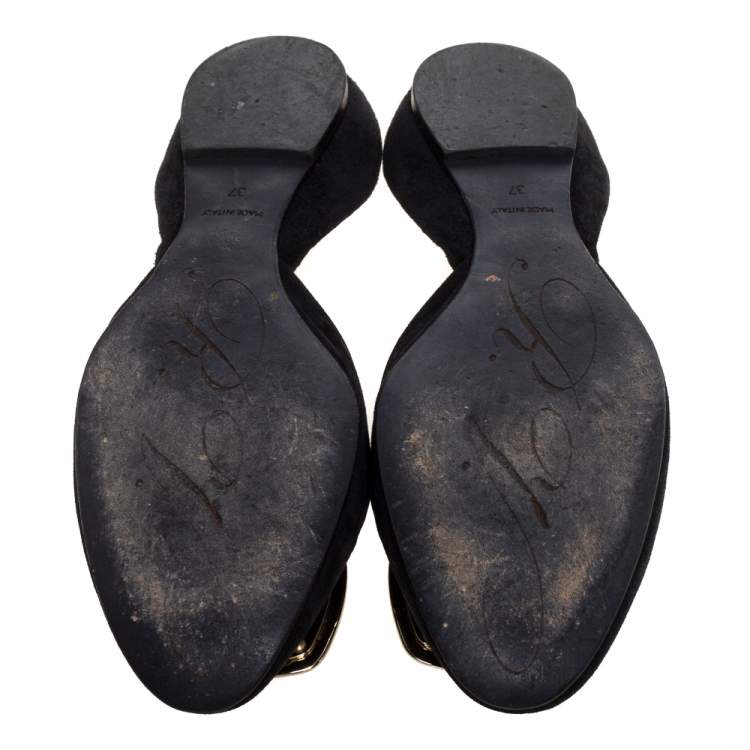 Pre Owned Roger Vivier Black Suede Leather Chips Scrunch Ballet Flats Size 37