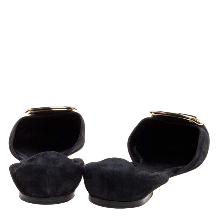 Pre Owned Roger Vivier Black Suede Leather Chips Scrunch Ballet Flats Size 37