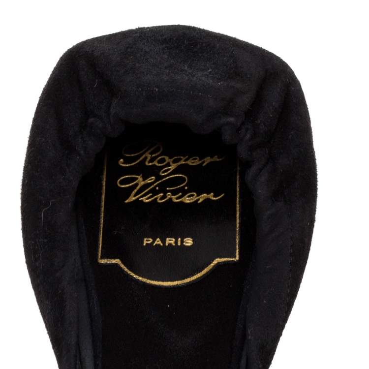 Pre Owned Roger Vivier Black Suede Leather Chips Scrunch Ballet Flats Size 37
