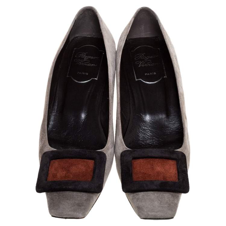 مملوكة مسبقًا Roger Vivier Grey Suede Leather Belle Pumps Size 36