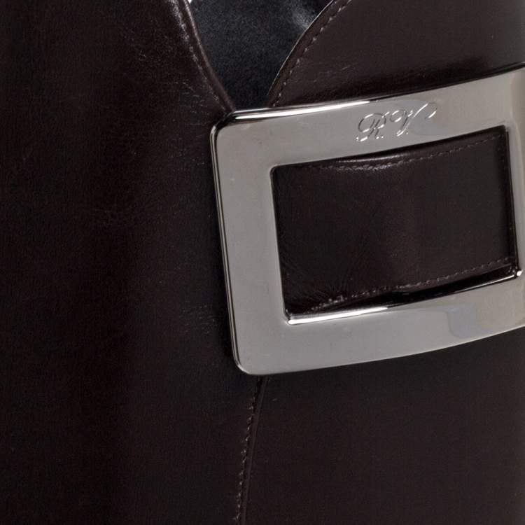 Pre Owned Roger Vivier Dark Brown Leather Buckle Detail Knee Length Boots Size 36.5
