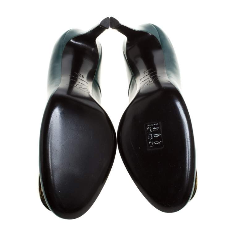 Pre Owned Roger Vivier Green Leather Trompette Pumps Size 37.5