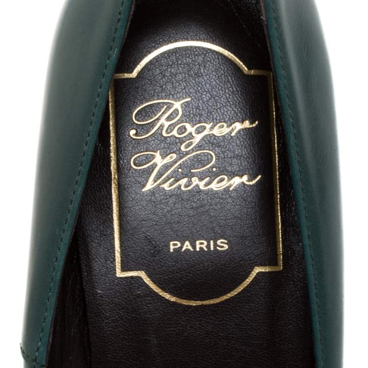 Pre Owned Roger Vivier Green Leather Trompette Pumps Size 37.5