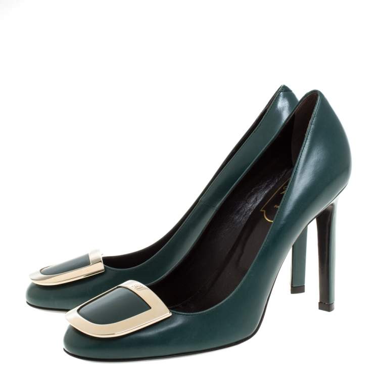 Pre Owned Roger Vivier Green Leather Trompette Pumps Size 37.5