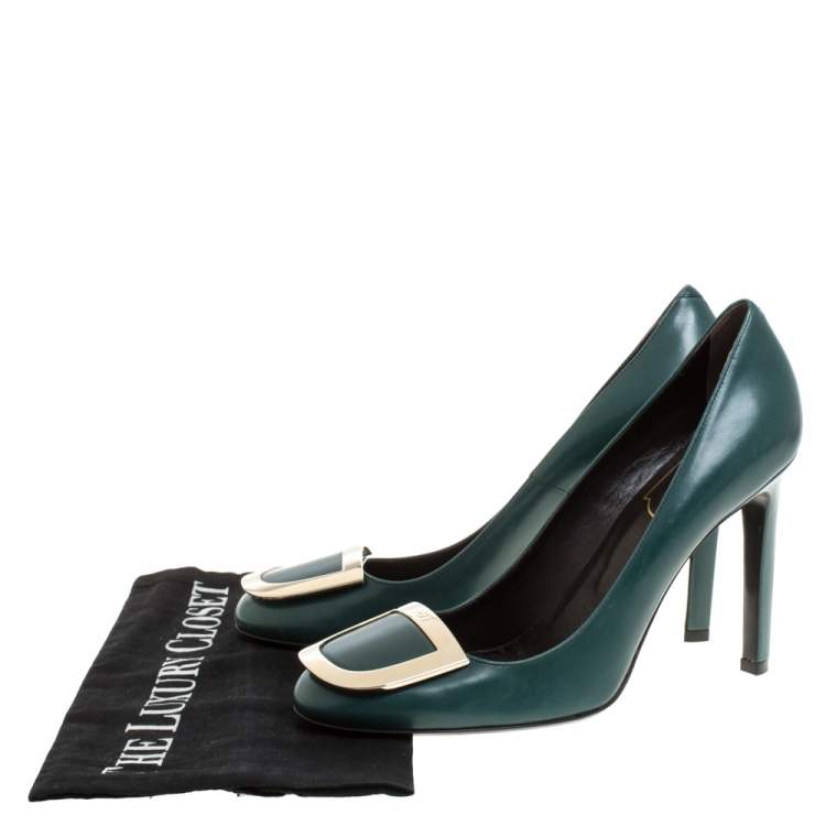 Pre Owned Roger Vivier Green Leather Trompette Pumps Size 37.5