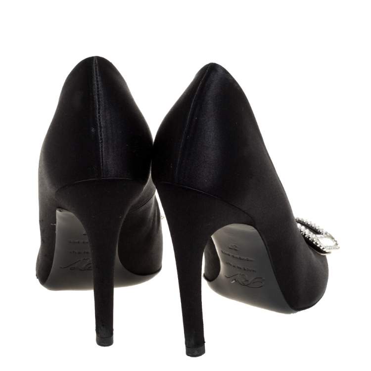 Pre Owned Roger Vivier Black Embellished Satin Limelight Buckle Pumps Size 37