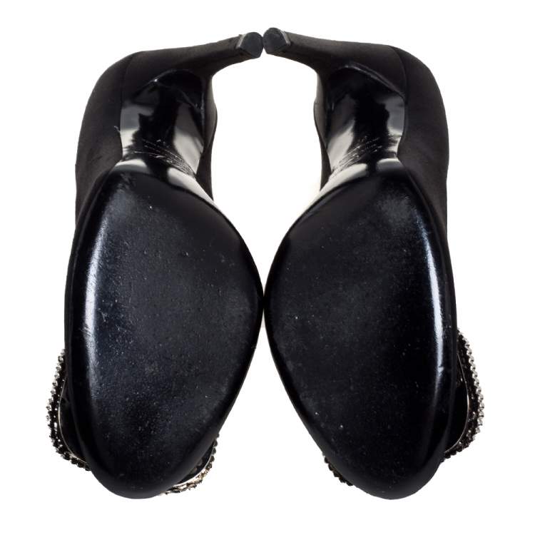 Pre Owned Roger Vivier Black Embellished Satin Limelight Buckle Pumps Size 37