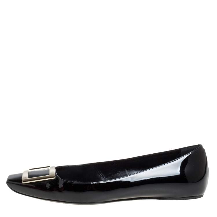 مملوكة مسبقًا Roger Vivier Black Patent Leather Belle Ballet Flats Size 39.5