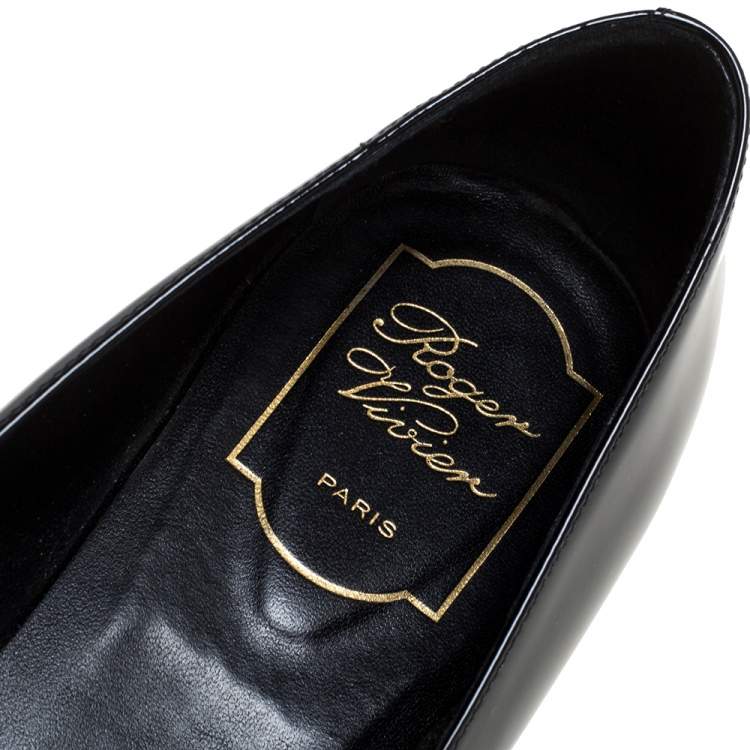 مملوكة مسبقًا Roger Vivier Black Patent Leather Belle Ballet Flats Size 39.5