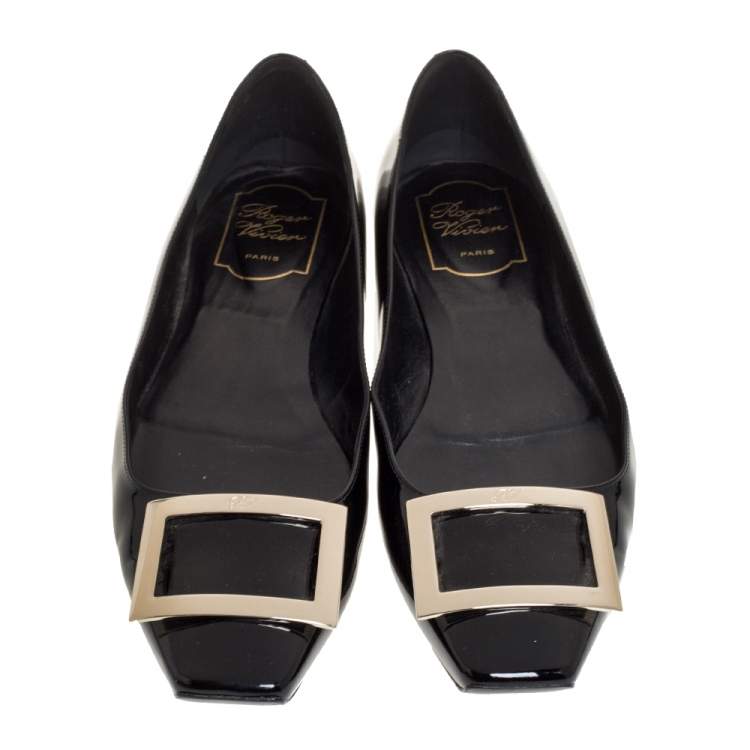 مملوكة مسبقًا Roger Vivier Black Patent Leather Belle Ballet Flats Size 39.5