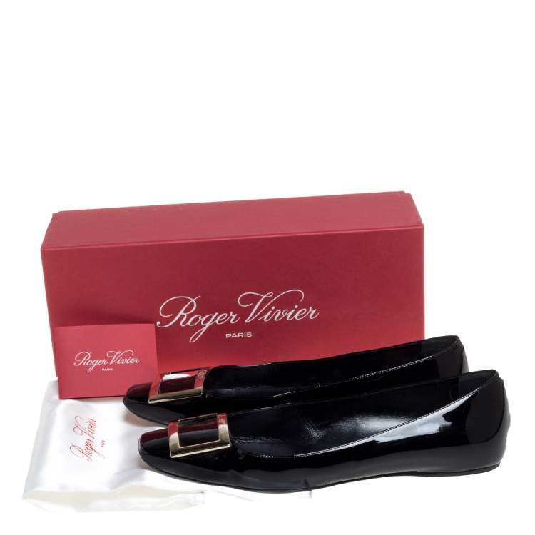 مملوكة مسبقًا Roger Vivier Black Patent Leather Belle Ballet Flats Size 39.5