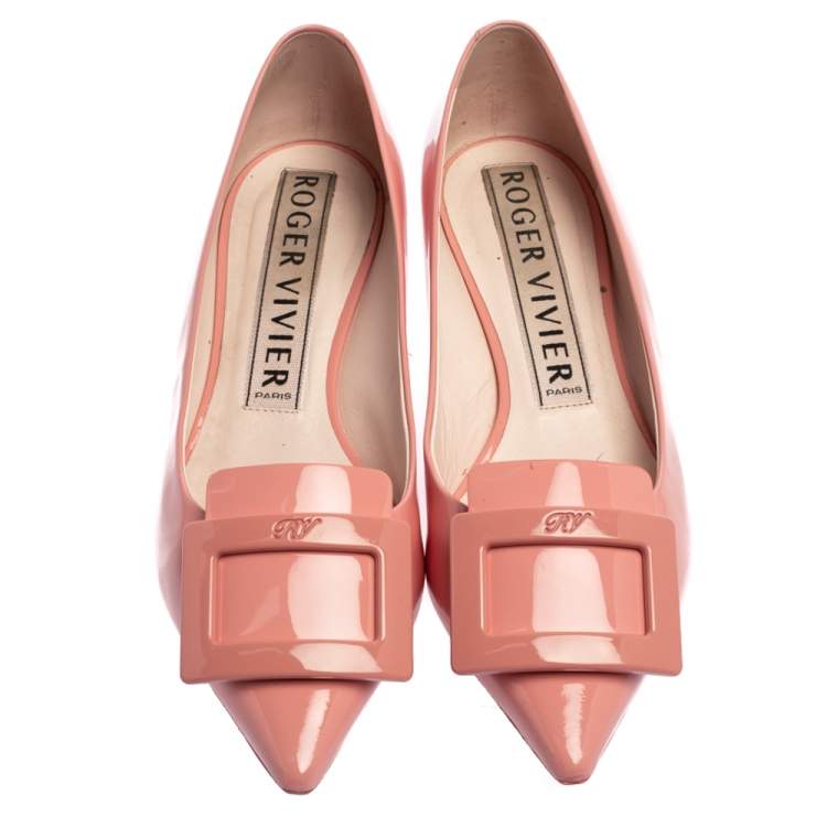 مملوكة مسبقًا Roger Vivier Pink Patent Leather Pointed Toe Ballet Flats Size 38