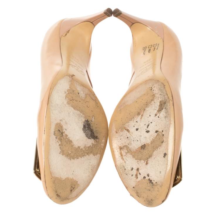 Pre Owned Roger Vivier Beige Leather Square Toe Pumps Size 39.5