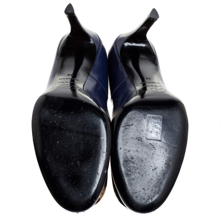 Pre Owned Roger Vivier Blue Leather Round Toe Pumps Size 38