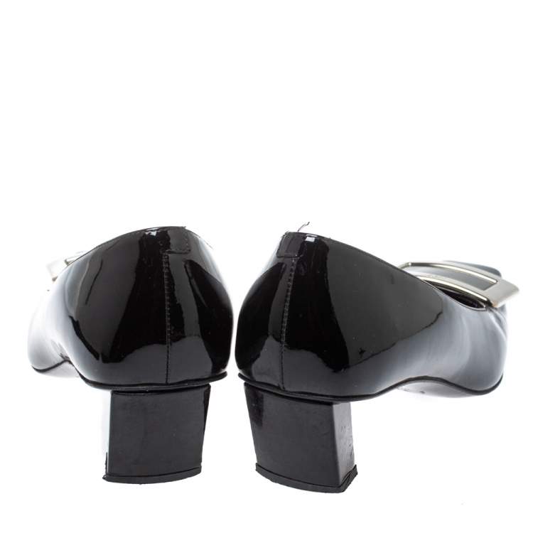 Pre Owned Roger Vivier Black Leather Buckle Detail Pumps Size 36.5