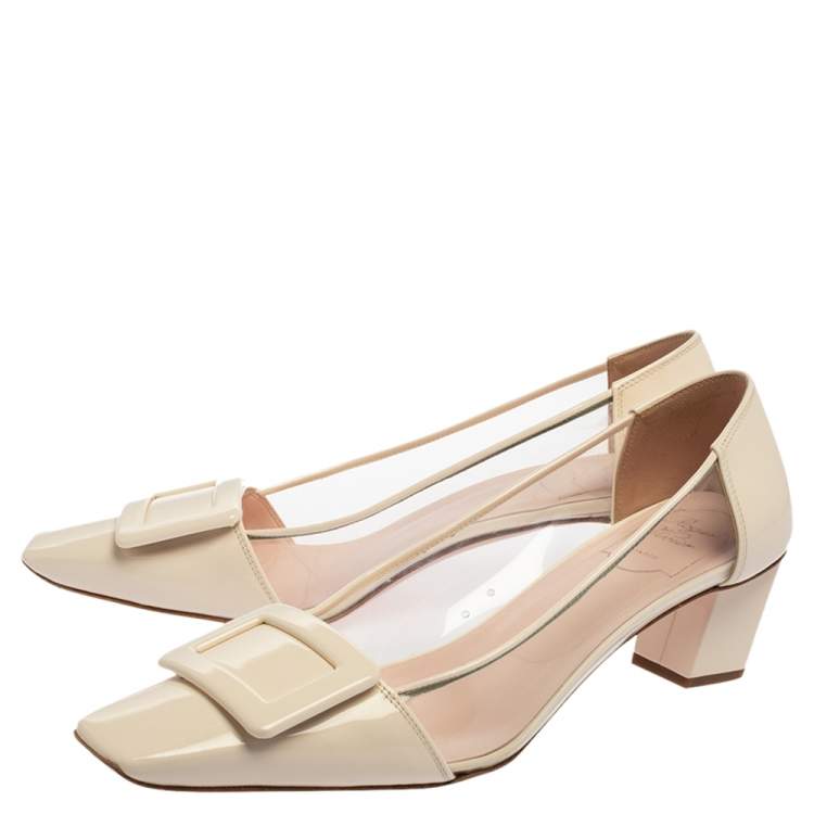 مملوكة مسبقًا Roger Vivier White PVC And Patent Leather Square Toe Pumps Size 39