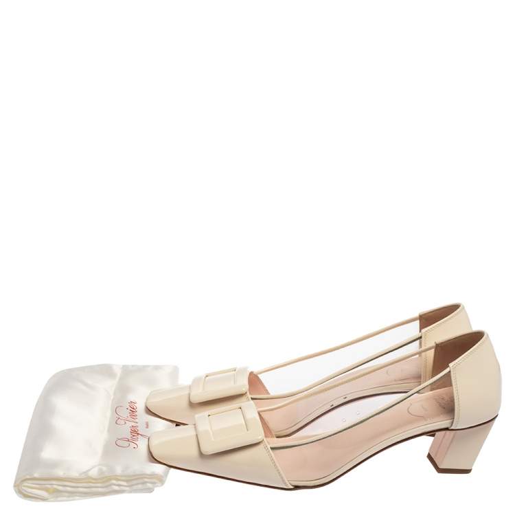 مملوكة مسبقًا Roger Vivier White PVC And Patent Leather Square Toe Pumps Size 39