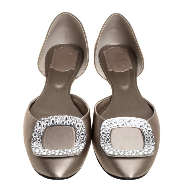 مملوكة مسبقًا Roger Vivier Grey Satin D'orsay Ballet Flats Size 38.5