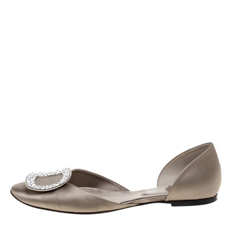 مملوكة مسبقًا Roger Vivier Grey Satin D'orsay Ballet Flats Size 38.5