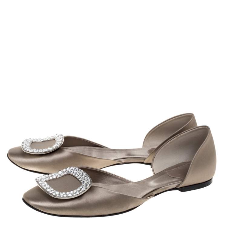 مملوكة مسبقًا Roger Vivier Grey Satin D'orsay Ballet Flats Size 38.5