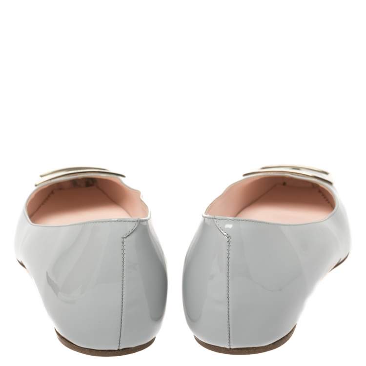 Pre Owned Roger Vivier Grey Patent Leather Ballet Flats Size 39