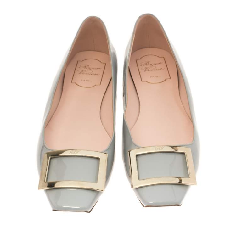 Pre Owned Roger Vivier Grey Patent Leather Ballet Flats Size 39