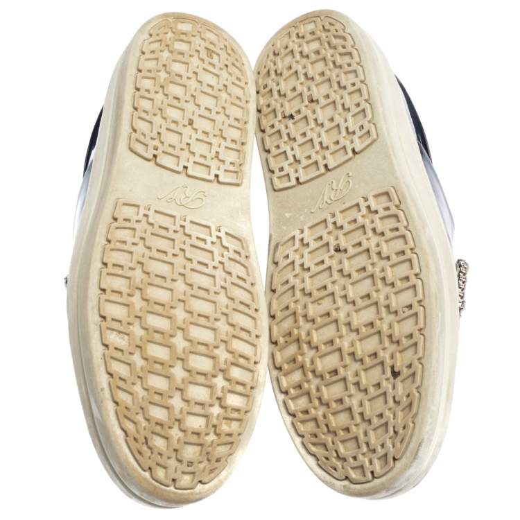 Pre Owned Rger Vivier Blue Patent Leather Sneaky Viv Embellished Low Top Sneakers Size 35