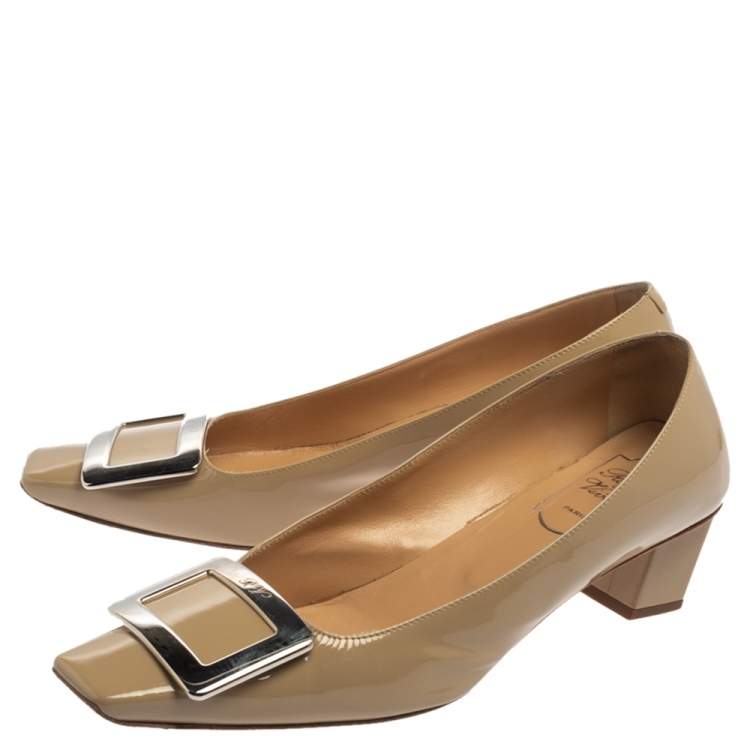 Pre Owned Roger Vivier Beige Patent Leather Belle Pumps Size 37.5