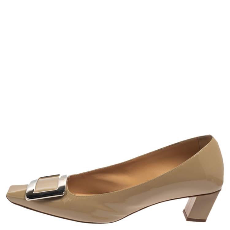 Pre Owned Roger Vivier Beige Patent Leather Belle Pumps Size 37.5