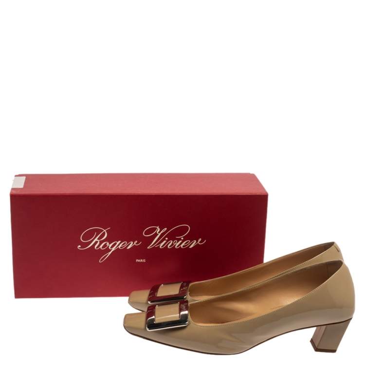 Pre Owned Roger Vivier Beige Patent Leather Belle Pumps Size 37.5