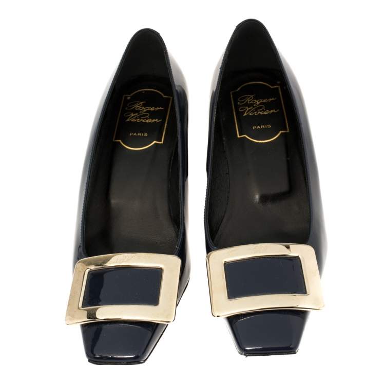 مملوكة مسبقًا Roger Vivier Blue Patent Leather Tres Pumps Size 35