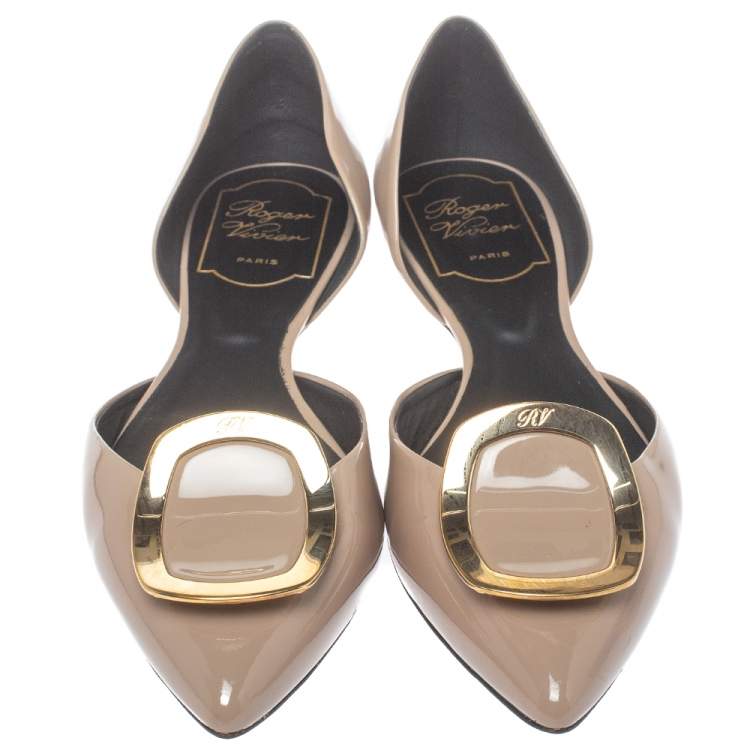 Pre Owned Roger Vivier Brown Patent Leather D'orsay Ballet Flats Size 35