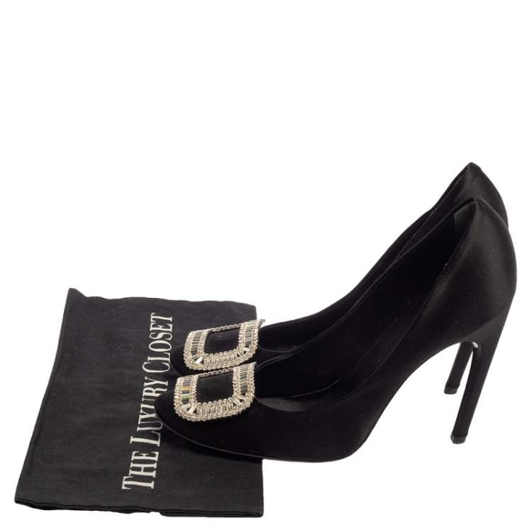 Pre Owned Roger Vivier Black Satin Trompette Crystal Embellished Pumps Size 41
