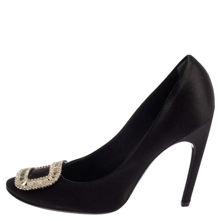 Pre Owned Roger Vivier Black Satin Trompette Crystal Embellished Pumps Size 41