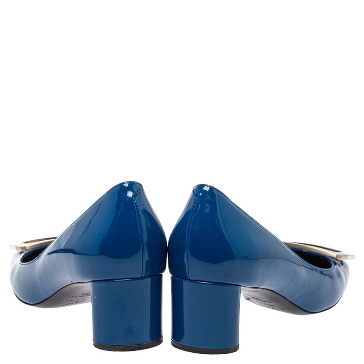 Pre Owned Roger Vivier Blue Patent Leather Belle Pumps Size 38