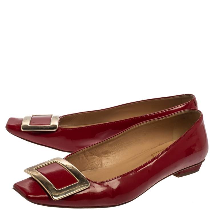 Pre Owned Roger Vivier Red Patent Leather Ballet Flat Size 36.5