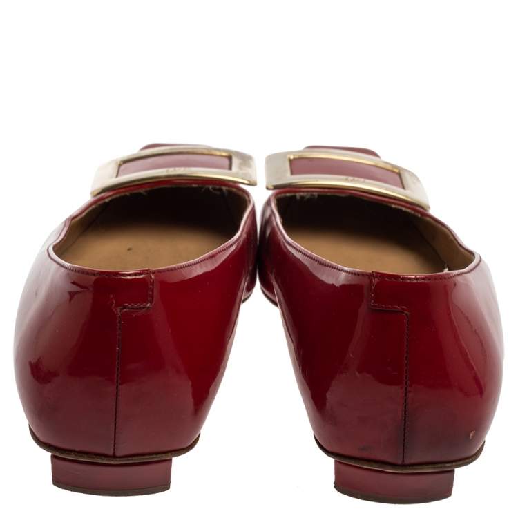 Pre Owned Roger Vivier Red Patent Leather Ballet Flat Size 36.5