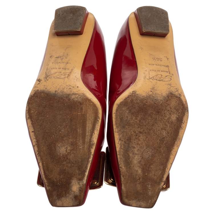 Pre Owned Roger Vivier Red Patent Leather Ballet Flat Size 36.5