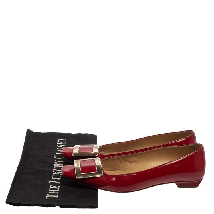 Pre Owned Roger Vivier Red Patent Leather Ballet Flat Size 36.5