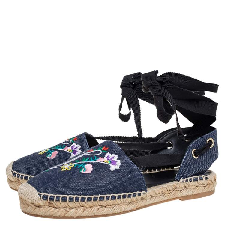 Pre Owned Roger Vivier Blue Denim Lace-Up Espadrilles Size 35